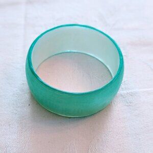 VTG Frosted Aqua Blue Lucite Bangle Bracelet 3" Chunky Art Deco Retro